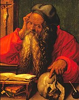 A. Durer. Avliyo Jerom. 1521-yil. Yogʻoch, tempera. Qadimgi sanʼat muzeyi, Lissabon