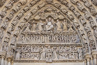 Central tympanum on facade of Amiens Cathedral