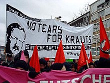 Banner expressing support for Arthur Harris and the fight against fascism Antideutsche rassisten.jpg