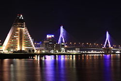 Aomori Prefecture Tourist Center (left) and Aomori Bay Bridge (right)