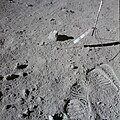 The Genesis rock resting on its pedestal on the lunar surface