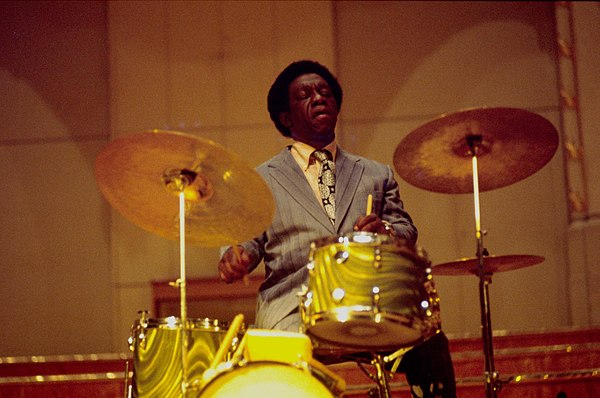 Blakey on a tour billed as part of the "Giants of Jazz" in Hamburg, Germany, in 1973