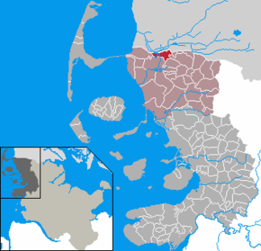 Poziția Aventoft pe harta districtului Nordfriesland