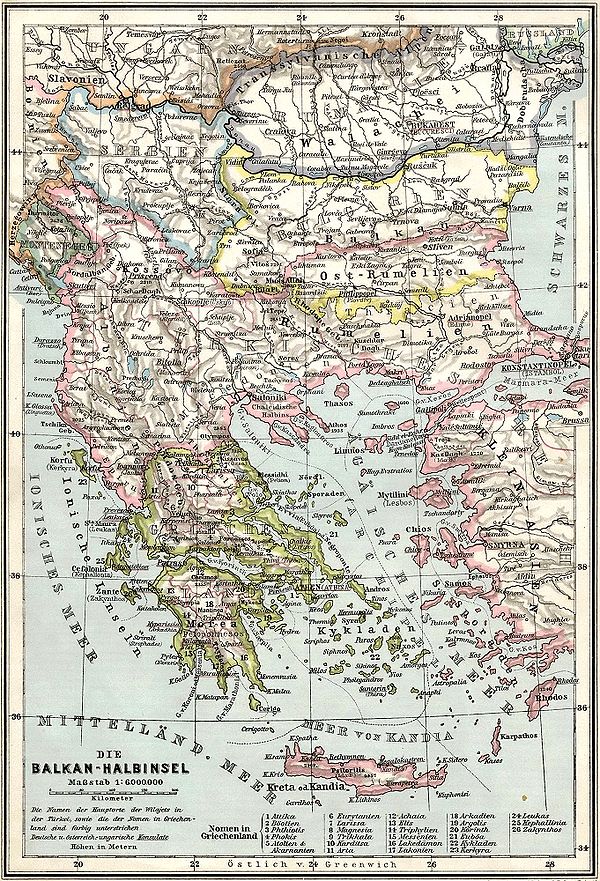 The Balkans at the time of the formation of the Balkan League, before the Balkan Wars.