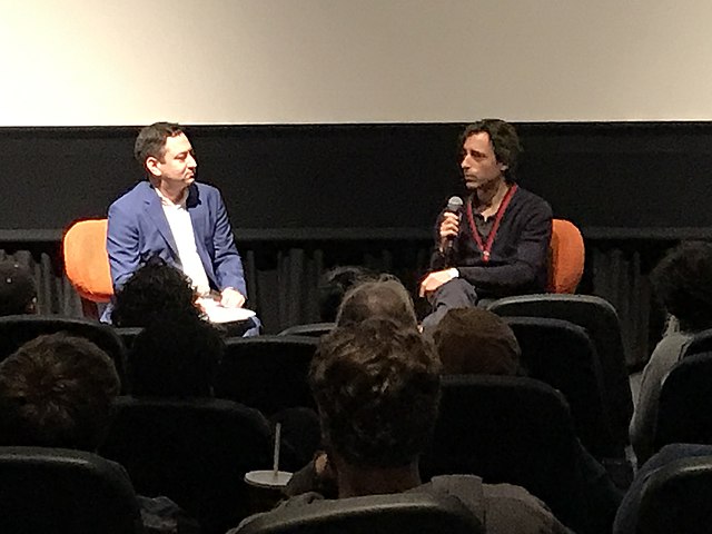 Baumbach (right) speaking after a screening of Marriage Story with The Hollywood Reporter columnist Scott Feinberg in November 2019.