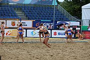 Deutsch: Beachhandball Europameisterschaften 2019 (Beach handball Euro); Tag 5: 6. Juli 2019 – Frauen, Halbfinale, Ungarn-Niederlande 2:0 (19:16, 15:12) English: Beach handball Euro; Day 5: 6 July 2019 – Semifinal Women – Hungary-Netherlands 2:0 (19:16, 15:12)