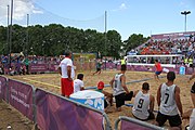 Deutsch: Beachhandball bei den Olympischen Jugendspielen 2018; Tag 7, 13. Oktober 2018; Jungen, Finale – Portugal-Spanien 1:2 English: Beach handball at the 2018 Summer Youth Olympics at 13 October 2018 – Boys Gold Medal Match – Portugal-Spain 1:2