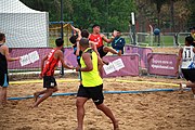 Deutsch: Beachhandball bei den Olympischen Jugendspielen 2018; Tag 6, 12. Oktober 2018; Jungen, Platzierungssspiel Ränge 9-10 – Chinese Taipei (Taiwan)-Uruguay 2:1 English: Beach handball at the 2018 Summer Youth Olympics at 12 October 2018 – Boy's Placement Match 9-10 – Chinese Taipei (Taiwan)-Uruguay 2:1