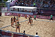 Deutsch: Beachhandball bei den Olympischen Jugendspielen 2018; Tag 4, 10. Oktober 2018; Mädchen, Vorrunde, Gruppe A - Ungarn-Chinese Taipei (Taiwan) 2:0 English: Beach handball at the 2018 Summer Youth Olympics at 10 October 2018 – Girls Preliminary Round Group A‎ – Hungary-Chinese Taipei 2:0