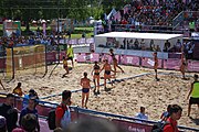 Deutsch: Beachhandball bei den Olympischen Jugendspielen 2018; Tag 3, 10. Oktober 2018; Mädchen, Vorrunde, Gruppe B - Niederlande-Argentinien 2:0 English: Beach handball at the 2018 Summer Youth Olympics at 10 October 2018 – Girls Preliminary Round Group B‎ – Netherlands-Argentina 2:0