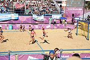 Deutsch: Beachhandball bei den Olympischen Jugendspielen 2018; Tag 3, 9. Oktober 2018; Mädchen, Vorrunde, Gruppe A - Chinese Taipei (Taiwan)-Mauritius 2:0 English: Beach handball at the 2018 Summer Youth Olympics at 9 October 2018 – Girls Preliminary Round Group A‎ – Chinese Taipei-Mauritius 2:0