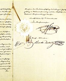 Introductory law of the Basic Rights, 27 December 1848, with the signature of the Imperial Regent Bilderrevolution0409.jpg