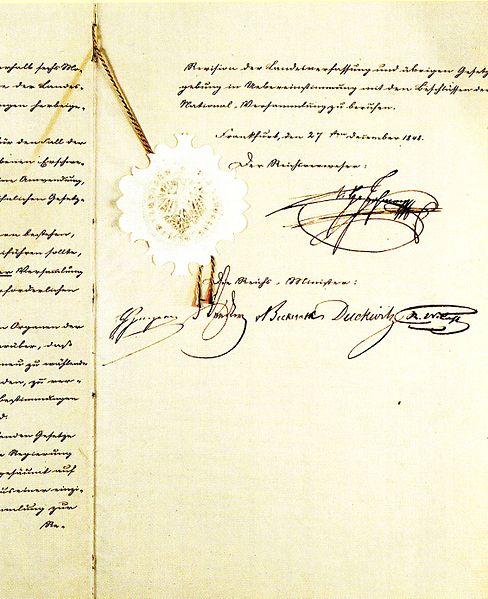 Introductory law of the Basic Rights, 27 December 1848, with the signature of the Imperial Regent