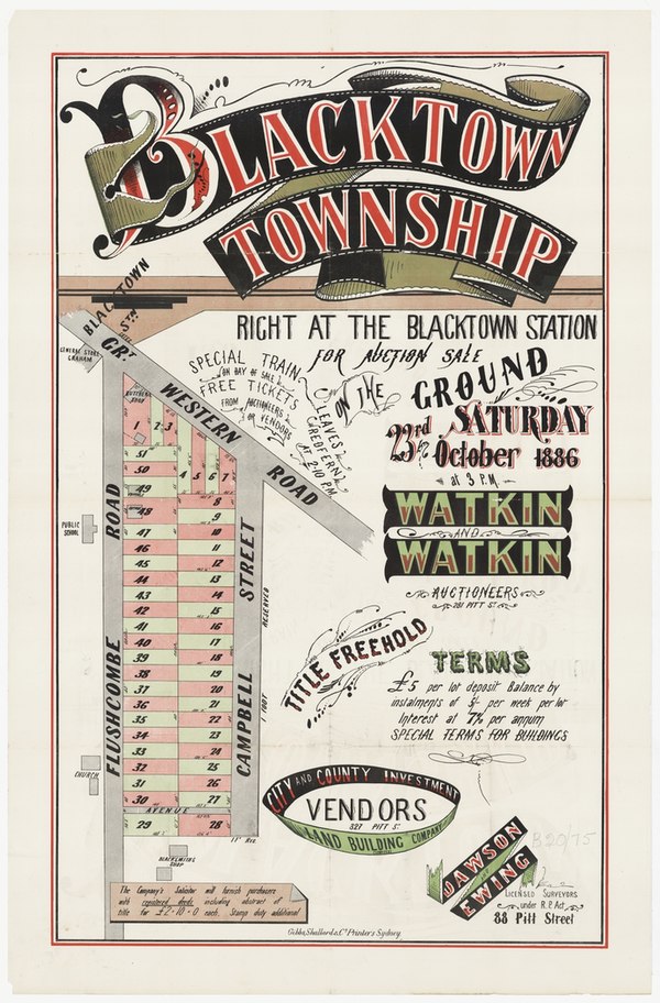 Blacktown Township, 1886, subdivision plan.
