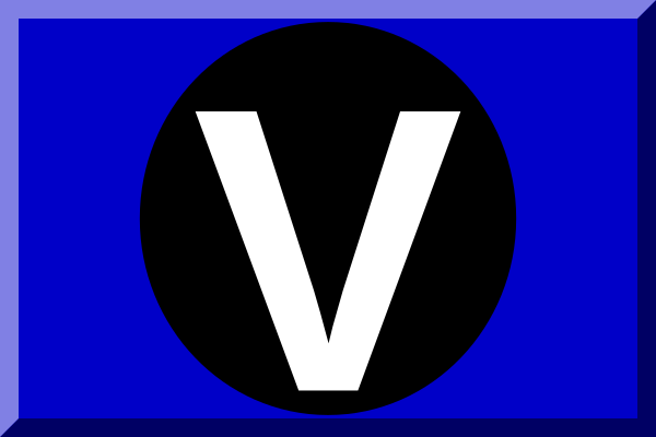 File:Blue flag with black circle and white V.svg