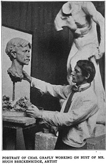 Grafly at work on his bust of Hugh H. Breckenridge, (c.1898). Note the unfinished Vulture of War fragment in the background. Breckenridge p.343.jpg