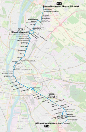 Budapesti 914-es és 914A busz útvonala.svg