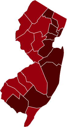 COVID-19 Prevalence v New Jersey podle county.svg