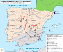 Carte sur les campagnes d'Hannibal Barca en péninsule Ibérique en partant de Qart Hadash