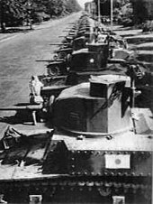 A row of captured M3 Stuart tanks of the Imperial Japanese Army (IJA). Most of the IJA's M3 Stuarts were captured either in the US-controlled Philippines or in British Burma in WWII. Captured M3 Stuart light tanks of the IJA.jpg