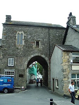 The gatehouse seen from the village square Cartmel Priory Gatehouse - geograph.org.uk - 446965.jpg