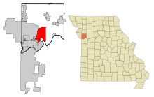 Clay County Missouri Incorporated and Unincorporated areas Liberty Highlighted.svg