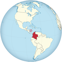 Colombia on the globe (San Andrés and Providencia special) (Americas centered).svg