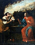 Cristo e a samaritana no poço, antes de 1637. Óleo sobre tela, 267,5 × 206 cm. Coleção particular, Nápoles