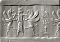 Cylinder seal and modern impression king holding two lion griffins at bay and Egyptian hieroglyphs ca. 6th–5th century BC.jpg
