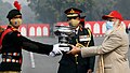 The Prime Minister, Shri Narendra Modi presenting the trophy to the winners, at the National Cadet Corps (NCC) Rally, in New Delhi. The DG, NCC, Lieutenant General Tarun Kumar Aich is also seen, January 28, 2021.