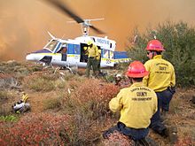 Santa Barbara County Handcrew and a Bell 212 on the Day Fire