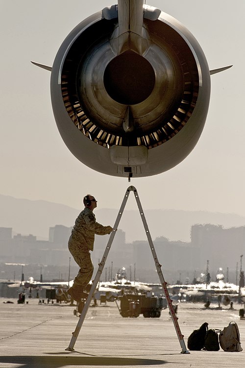 An F117 from a C-17 Globemaster III during a post-flight inspection