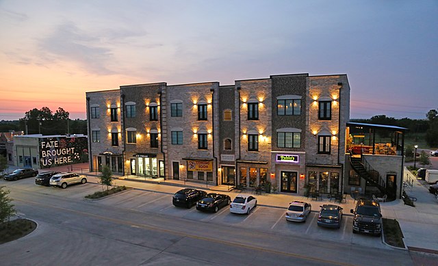 Mixed-use building, Pablos Restaurant and Cantina, It's Fate Creamery, Pizza Factory, Minced, Live-above Apartments, The Villages of Fate, downtown Fate, Fate Main Place