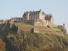 Photograph of Edinburgh Castle from similar viewpoint as the stamps Edinburgh Castle princes.jpg