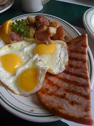 Grilled ham and fried eggs