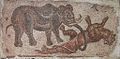 Roman mosaic of a Syrian elephant (Elephas maximus asurus) attacking a tiger.