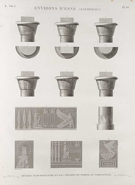 Pl.86 Détails d'architecture et bas-reliefs du temple au nord d'Esné