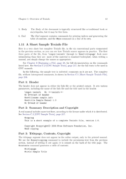 Esimerkki Texinfon tuottamasta dokumentista; GNU Texinfon manuaalin sivu 25.