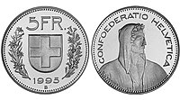 5 швейцарских франков 1995 г.