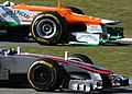 Comparison between the MP4-27's nose and Force India VJM05's stepped nose (above)