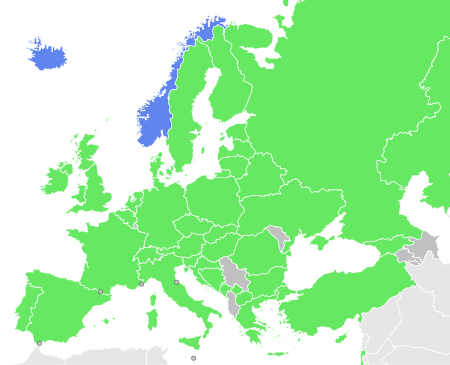 Map of countries, teams from which have reached the regular season of the FIBA Europe Cup.
.mw-parser-output .legend{page-break-inside:avoid;break-inside:avoid-column}.mw-parser-output .legend-color{display:inline-block;min-width:1.25em;height:1.25em;line-height:1.25;margin:1px 0;text-align:center;border:1px solid black;background-color:transparent;color:black}.mw-parser-output .legend-text{}
FIBA member country that has been represented in the regular season
FIBA member country that has been represented in the qualifying rounds
Not represented FIBA Europe Cup regular season.svg