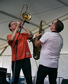 Fred Parcells on trombone and Geoffrey Blythe on saxophone, at Dublin Irish Festival in 2014 Fred Parcells and Geoffrey Blythe at Dublin Irish Fest.jpg
