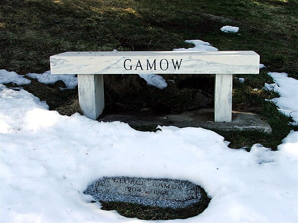 Gamow's grave in Green Mountain Cemetery, Boulder, Colorado, US