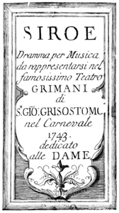 Gennaro Manna – Siroe – Titelseite des Librettos – Venedig 1743