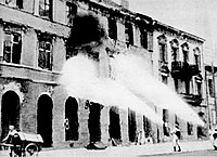 German troops setting fire to Warsaw buildings, 1944