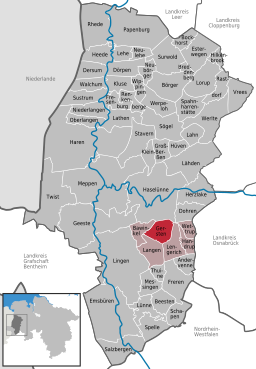 Läget för kommunen Gersten i Landkreis Emsland