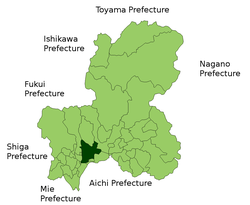 Elhelyezkedése Gifu prefektúra térképén