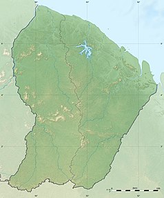 Mapa konturowa Gujany Francuskiej, u góry po prawej znajduje się punkt z opisem „Kajenna”