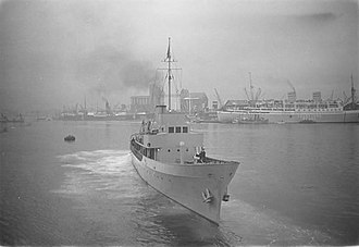 Otra during tests at Nylands Verksted shipyard in December 1939 HNoMS Otra (1939) testing at Nyland shipyard.jpg