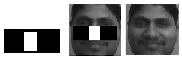 The Viola–Jones algorithm for face detection uses Haar-like features to locate faces in an image. Here a Haar feature that looks similar to the bridge